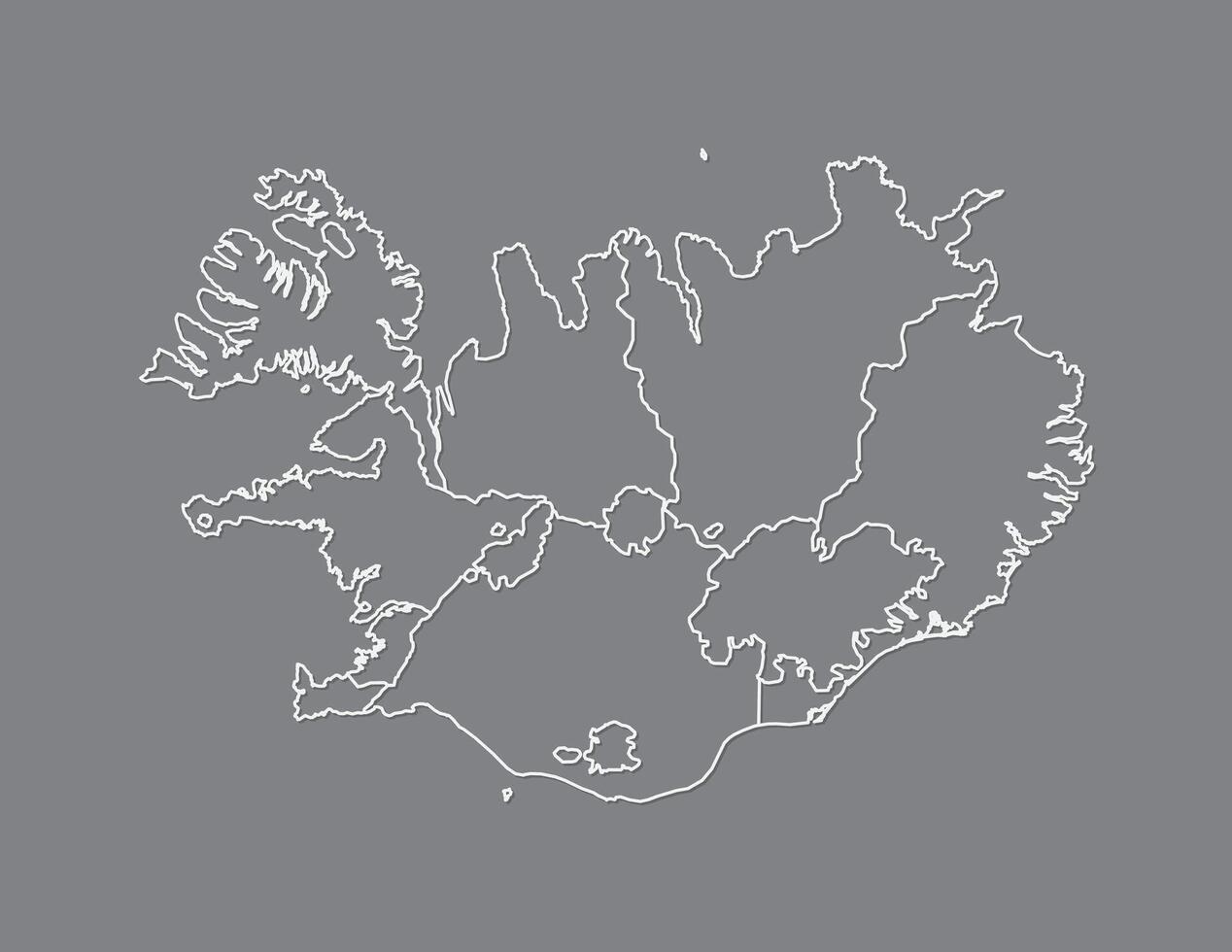 Iceland map with counties using white border lines on black background illustration vector
