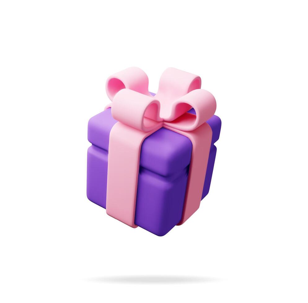 3D Gift box isolated on white. Render colorful wrapped box. Christmas. new year, sale, shopping. Present box with bows and ribbons. Giftbox for valentine, birthday and holiday. vector