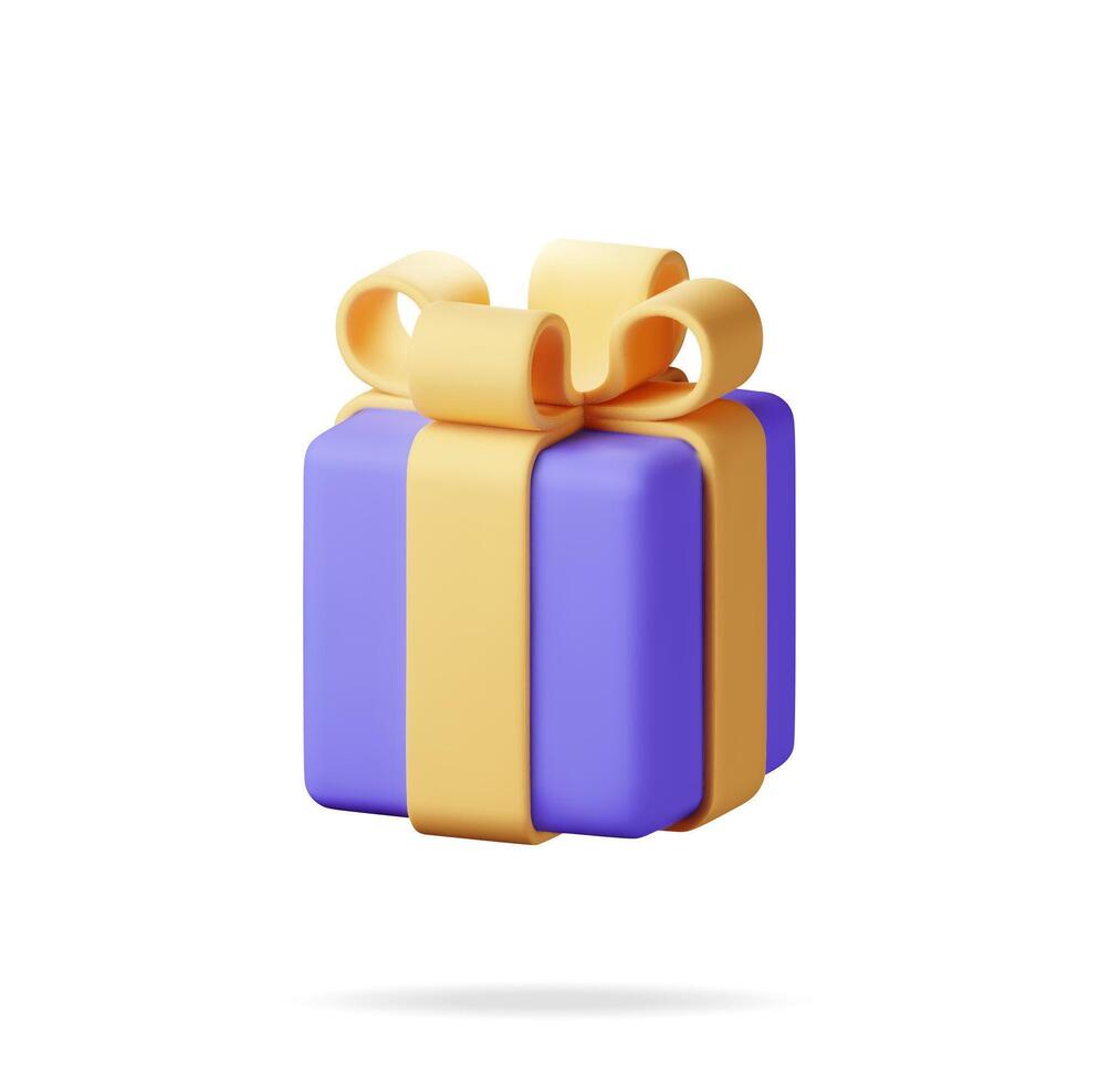 3D Gift box isolated on white. Render colorful wrapped box. Christmas. new year, sale, shopping. Present box with bows and ribbons. Giftbox for valentine, birthday and holiday. vector