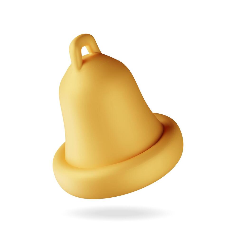 3D Notification bell icon isolated. Golden Render ringing bell. Gold school bell. Retro christmas ring Handbell. Alert and alarm symbol. Social media network notification reminder. vector
