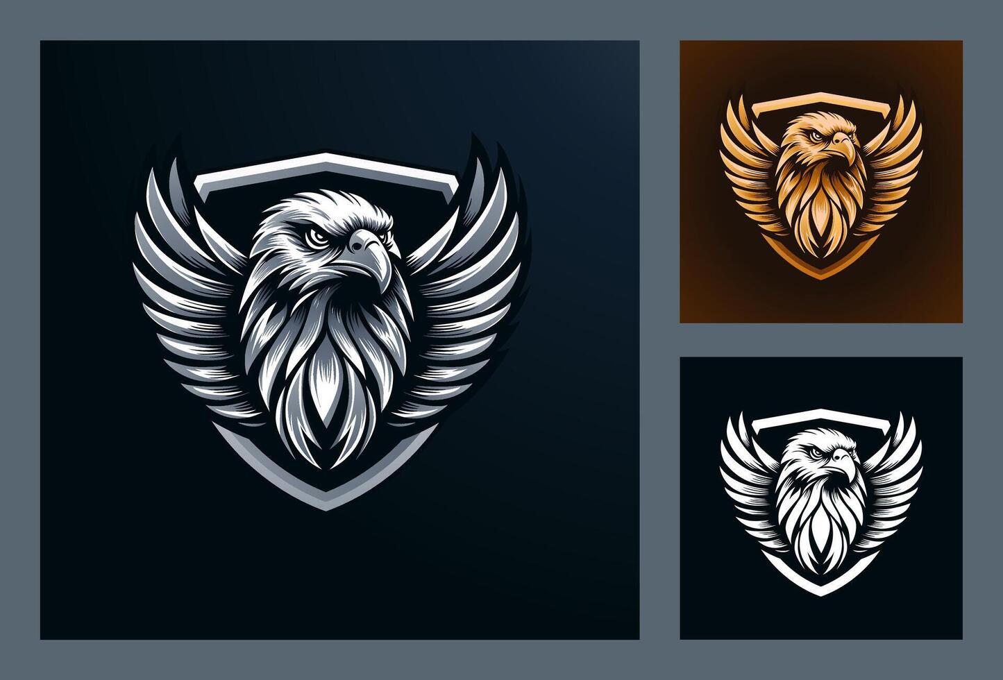 Realistic Eagle Head with wings logo emblem style gold gradient vector