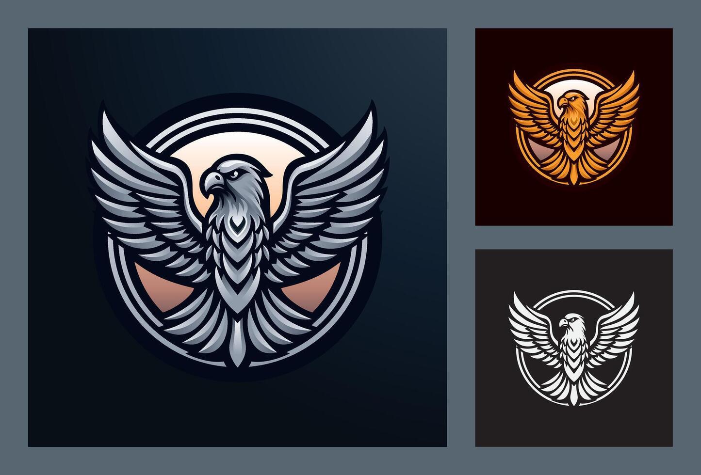 Falcon with wings logo emblem style gold gradient vector