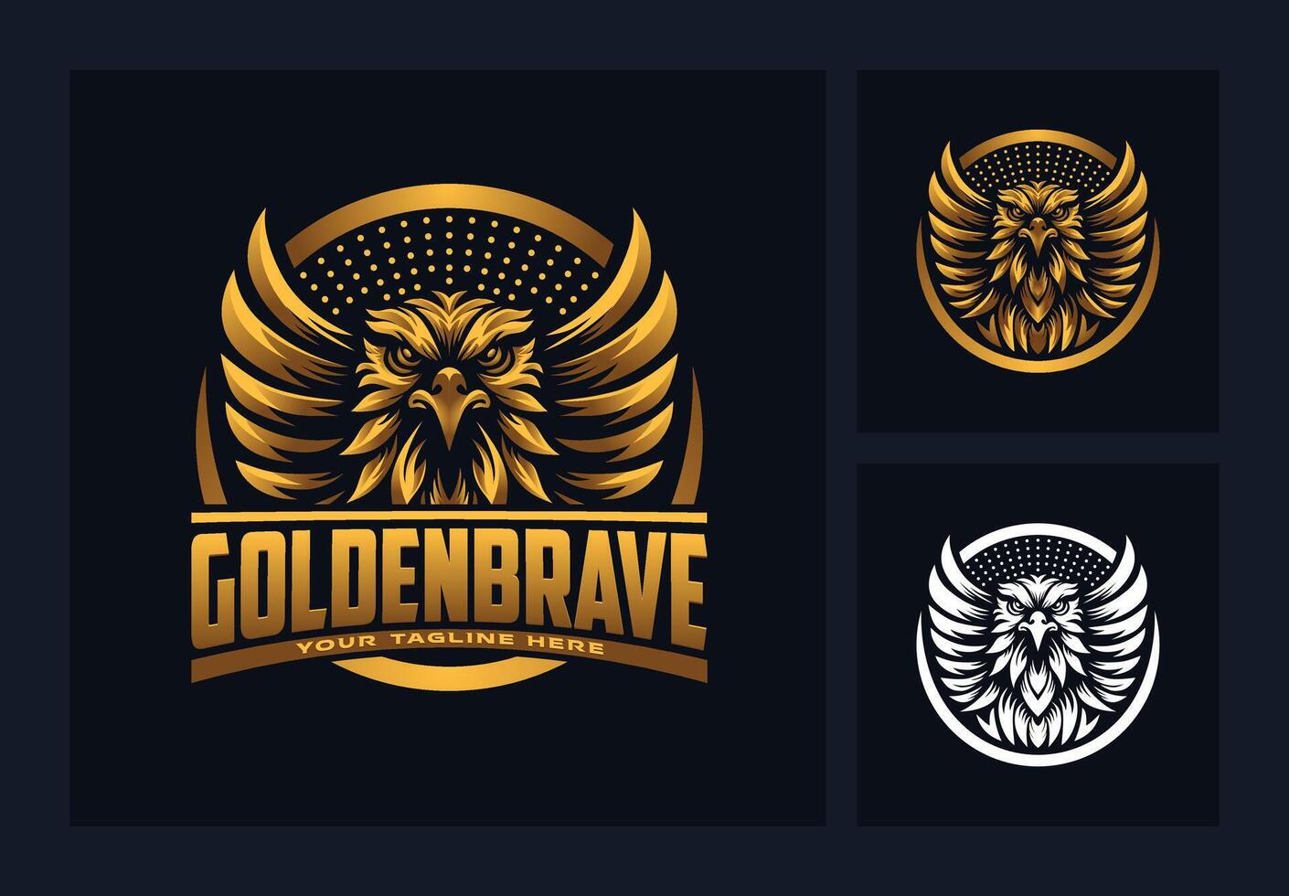 Hawk with wings logo emblem style gold gradient vector