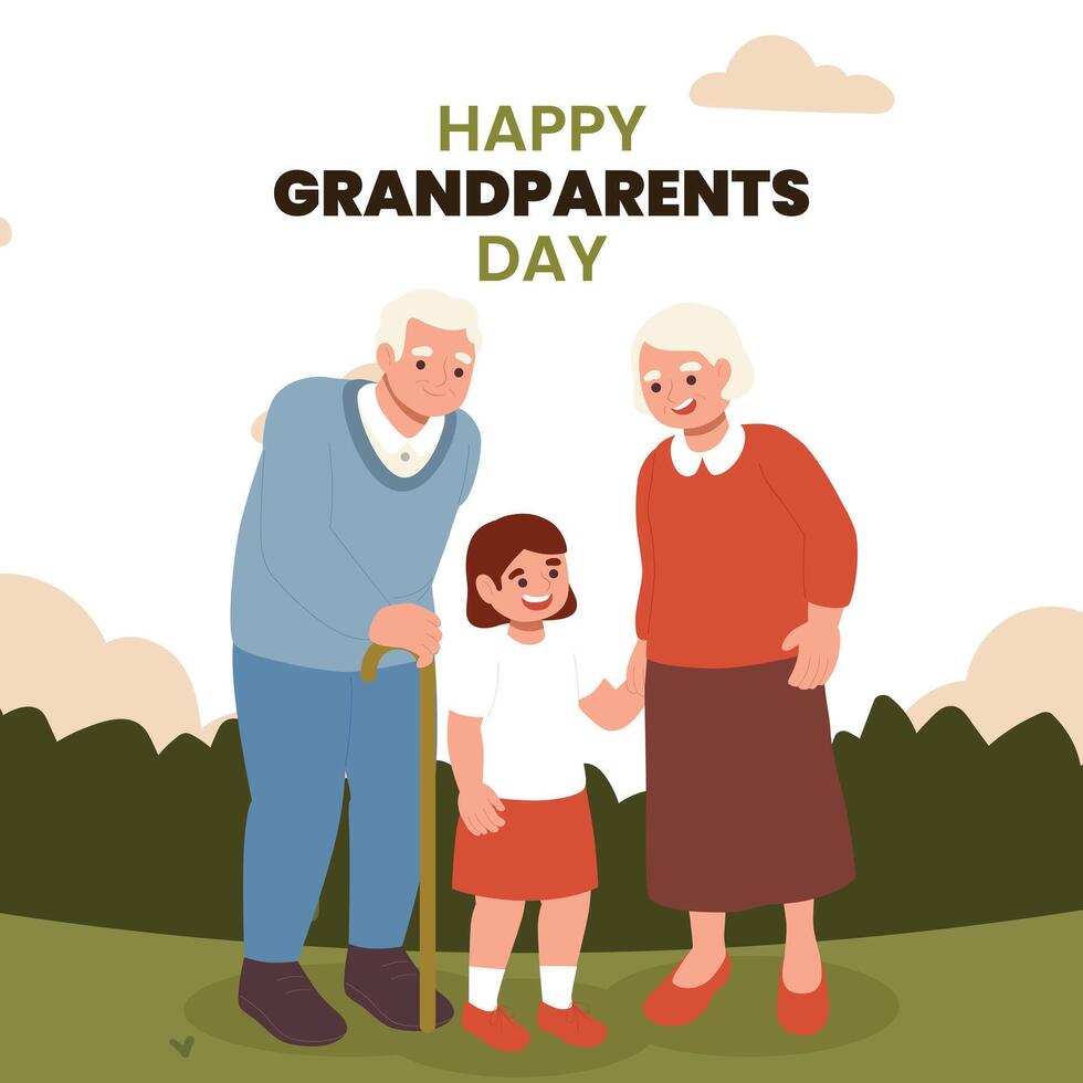Happy grandparents day banner template with a background of real illustrations of grandparents vector