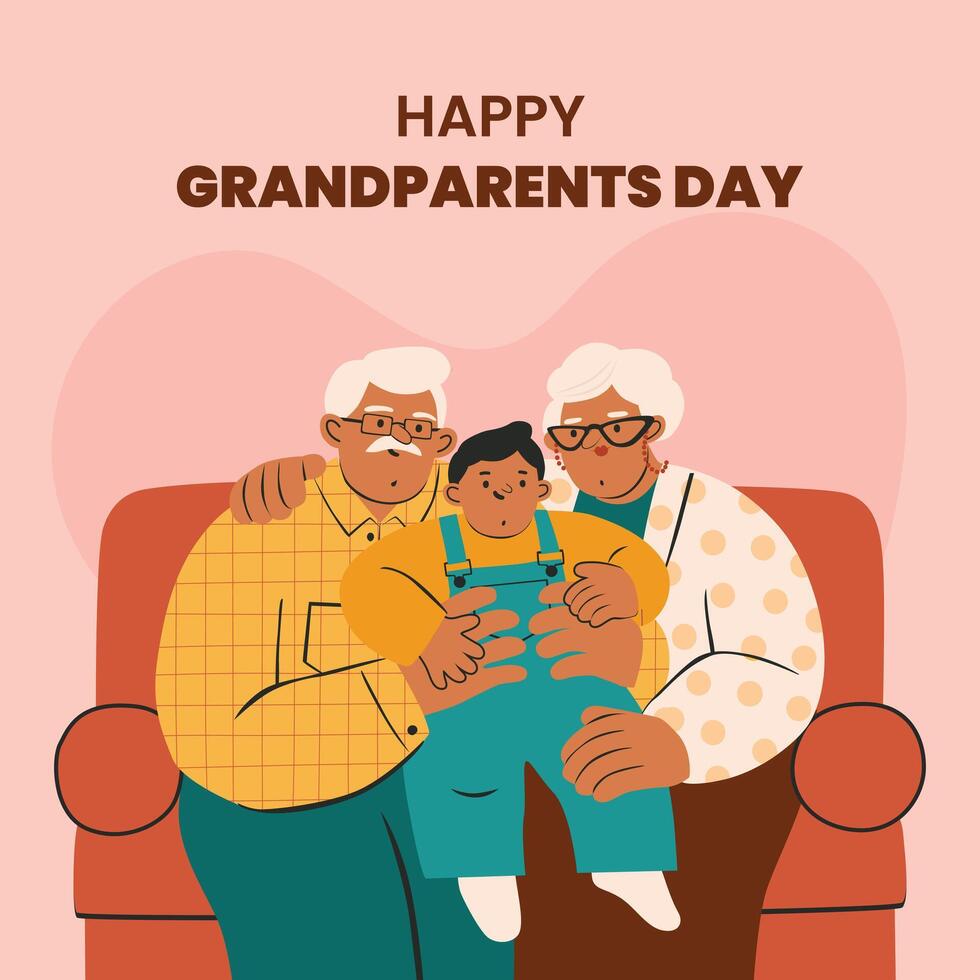 Happy grandparents day banner template with a background of real illustrations of grandparents vector