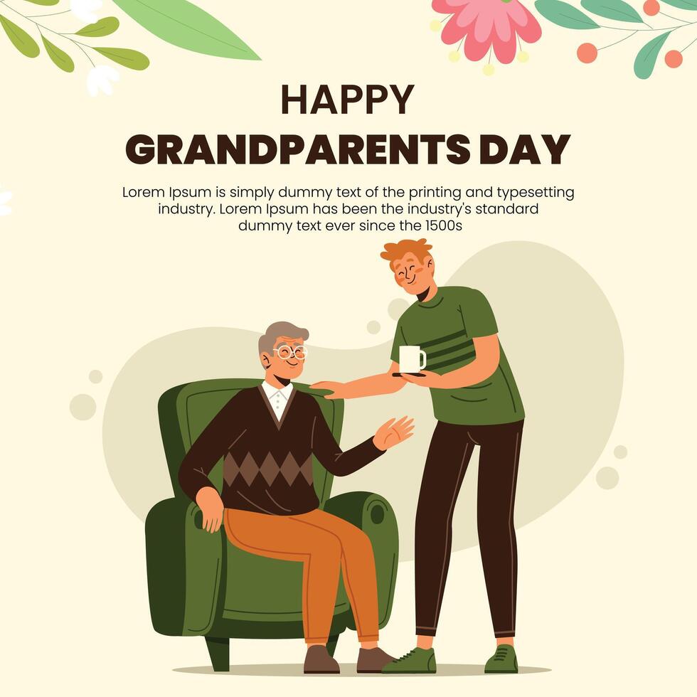 Happy grandparents day banner template with a background of real illustrations of grandparents vector