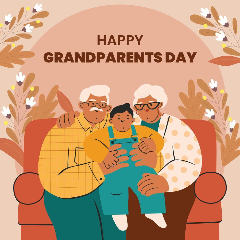 Happy grandparents day banner template with a background of real illustrations of grandparents vector