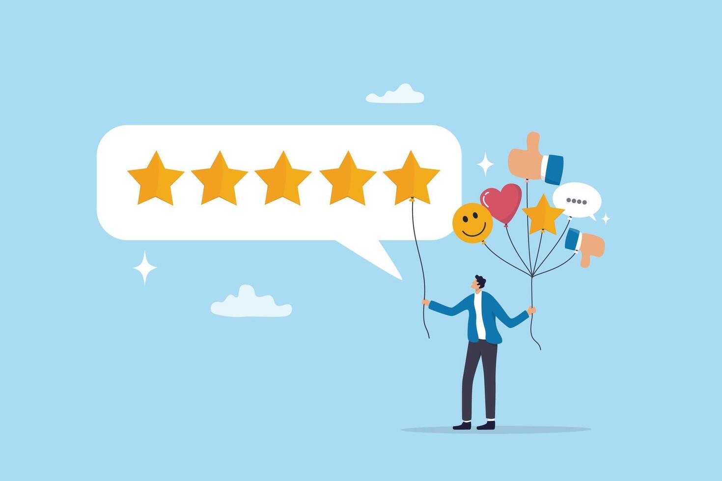 5 Stars review, customer feedback evaluation, best quality or satisfaction, opinion, best rating reputation or online positive review concept, customer giving 5 stars rating or customer experience. vector