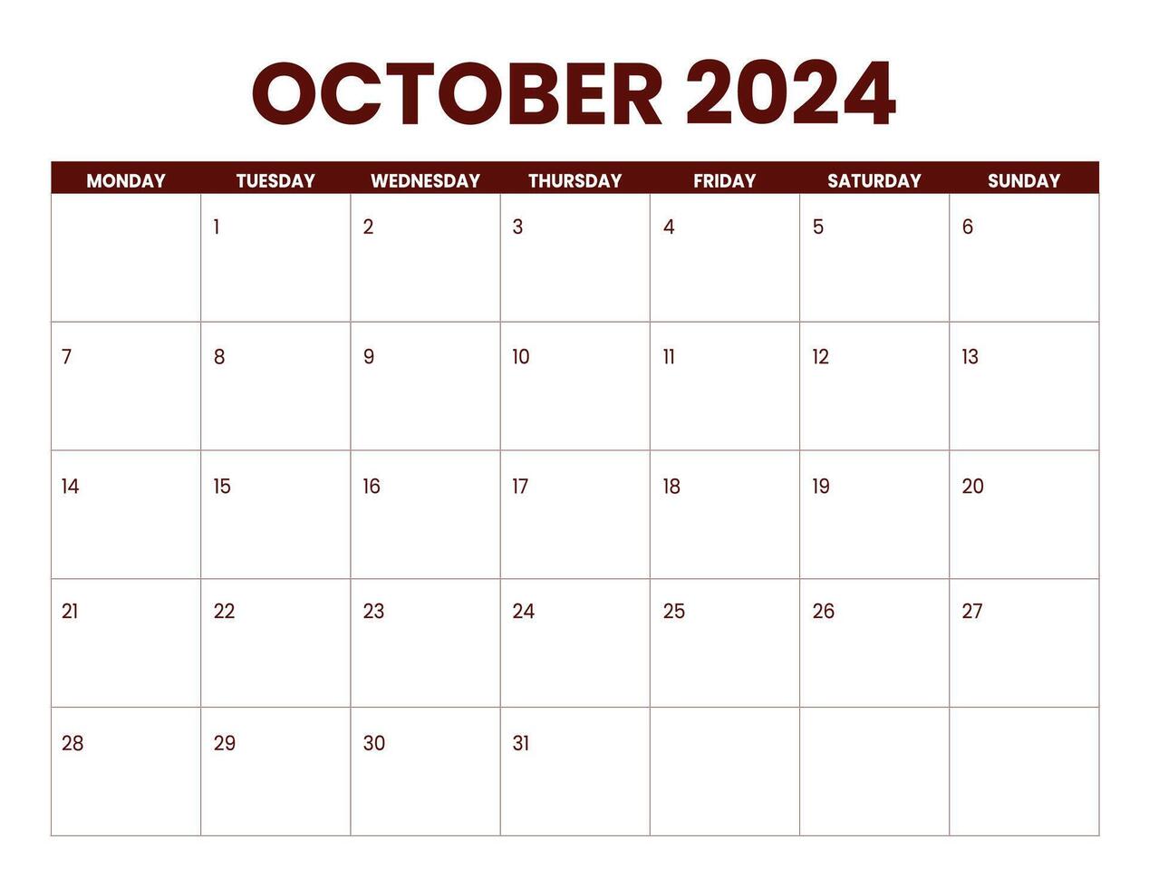 October Calendar 2024, monday start with autumn theme vector