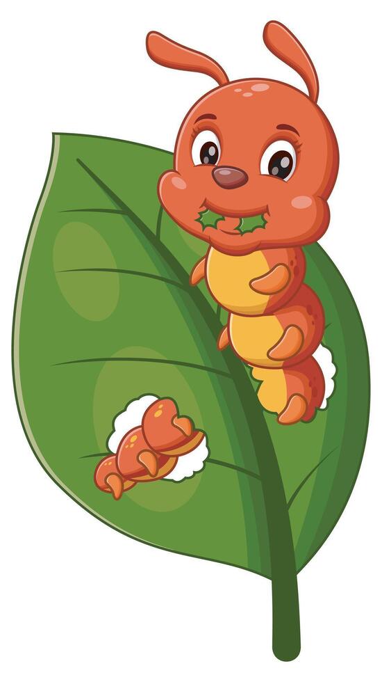 Red and yellow caterpillar on green leaf, eating leaves, perfect for nature themed designs, educational materials, and insect related projects vector
