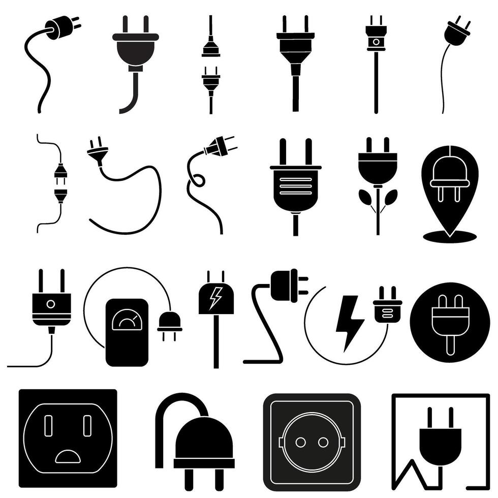 Electricity plug icon set. Charger illustration sign collection. Electricity symbol or logo. vector