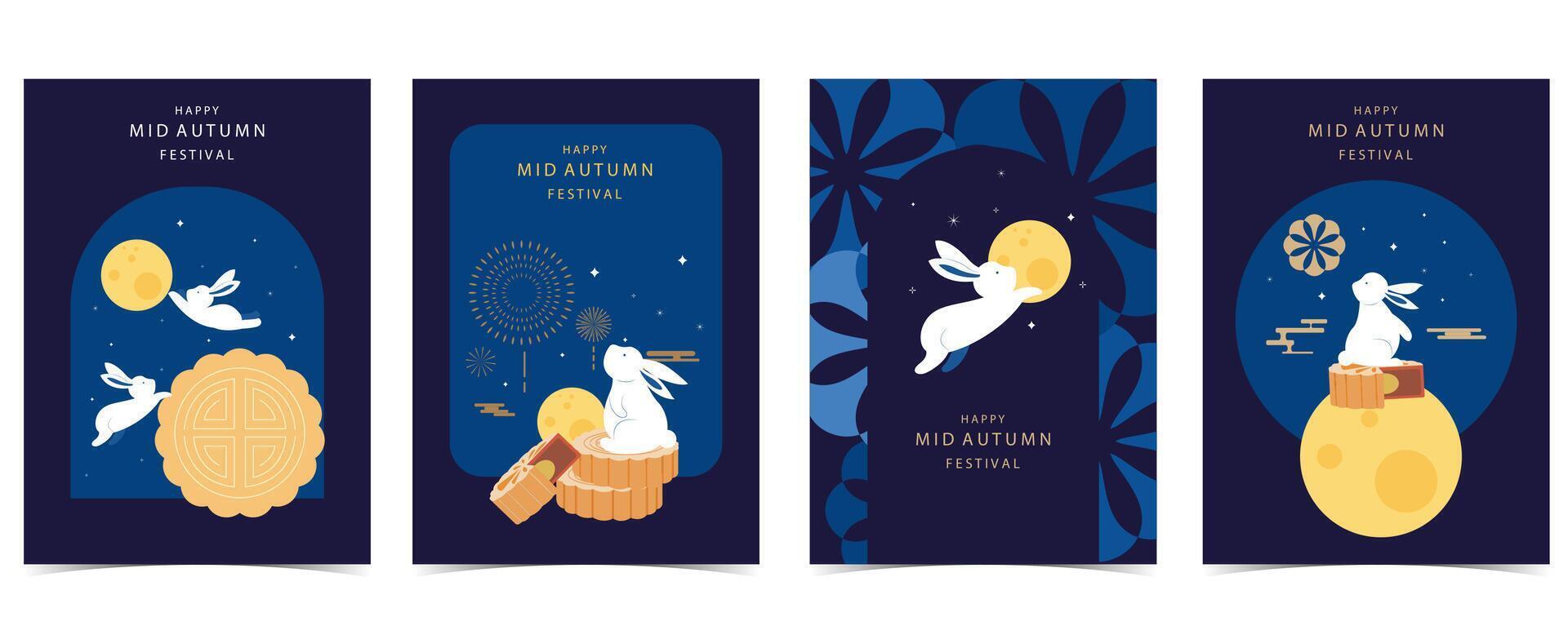 mid-autumn festival background with rabbit,mooncake,moon . for a4 vertical design vector