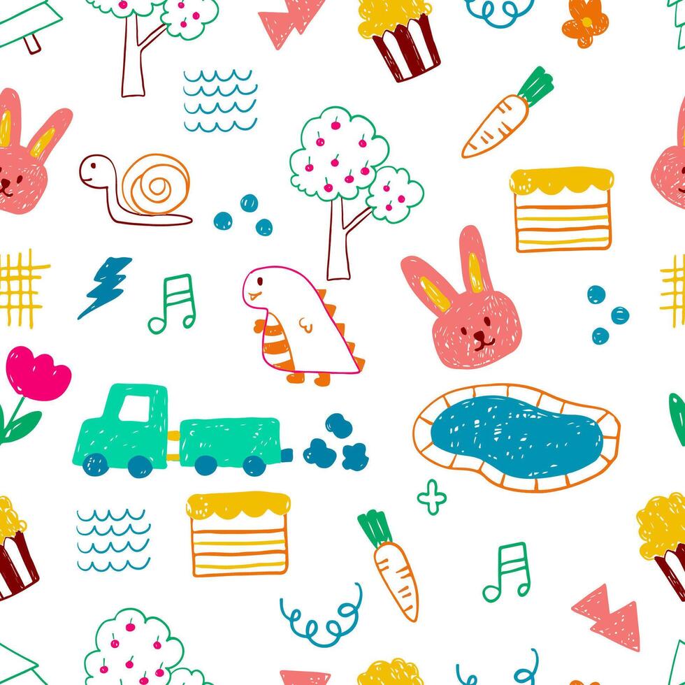 kid scribble seamless pattern background. illustration for square fabric and tile vector