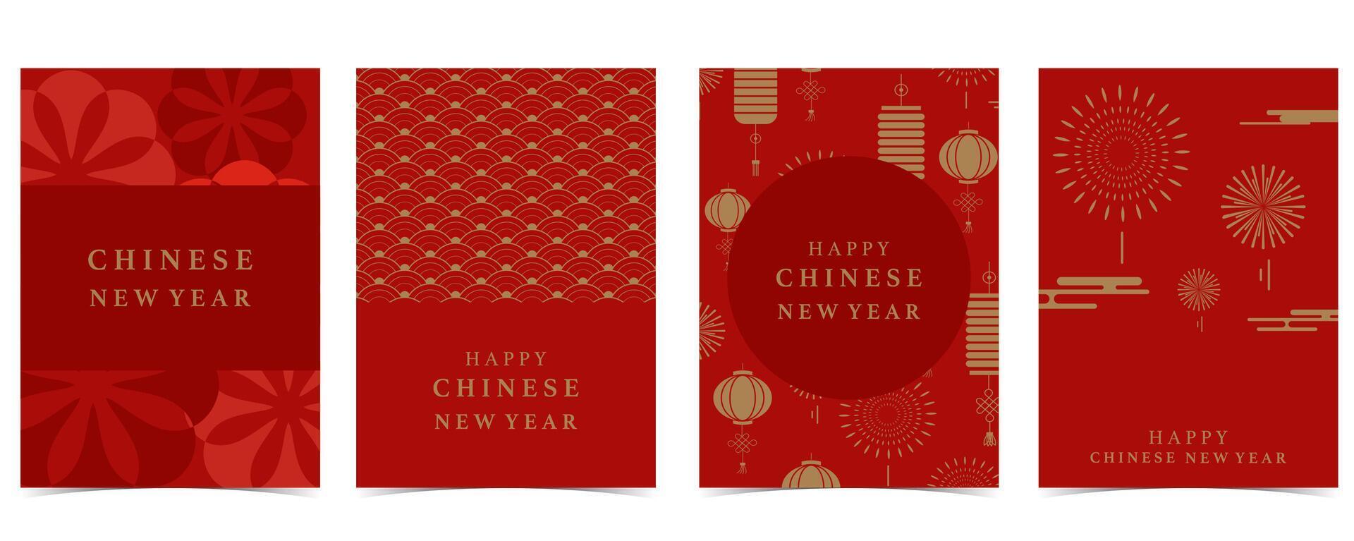 Happy Chinese New Year on red background with firework,lantern.Editable illustration for vertical A4 design vector