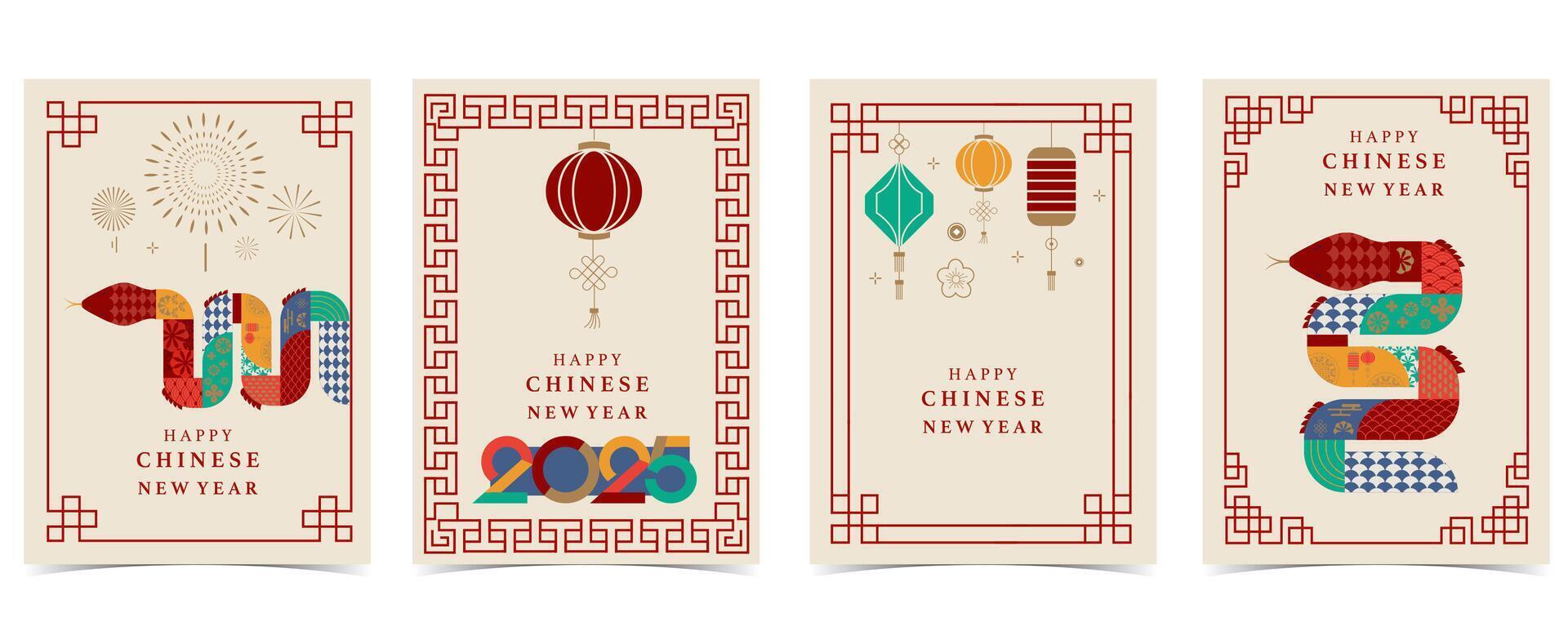 Happy Chinese New Year on red background with snake,lantern.Editable illustration for vertical A4 design vector