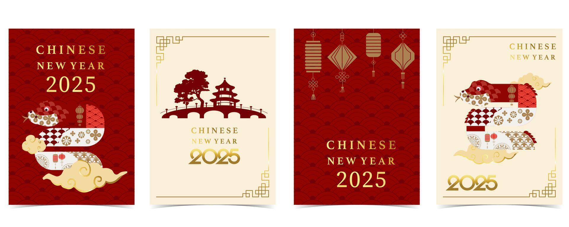 Happy Chinese New Year on red background with snake,lantern.Editable illustration for vertical A4 design vector