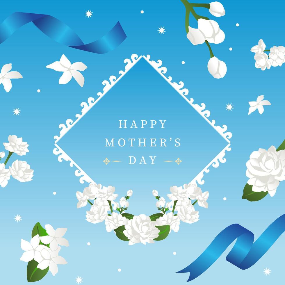 mother's day blue invitation with jasmine for square design vector