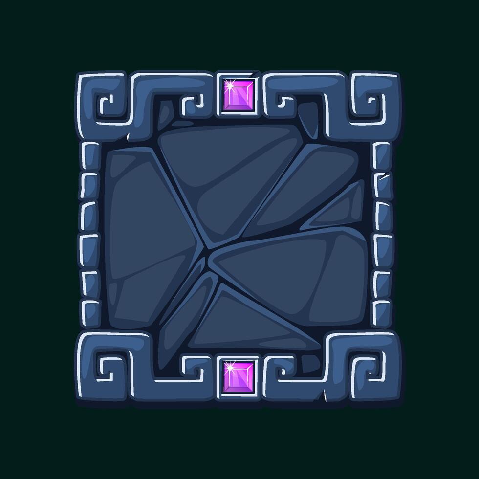 Square stone frame with gemstones. Empty cartoon frame for your game icons or slot symbols. APP frame vector