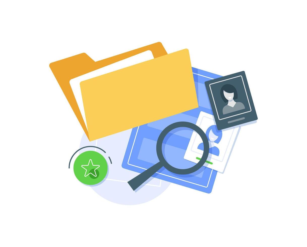 Office folder with documents, searching file directory, search vector