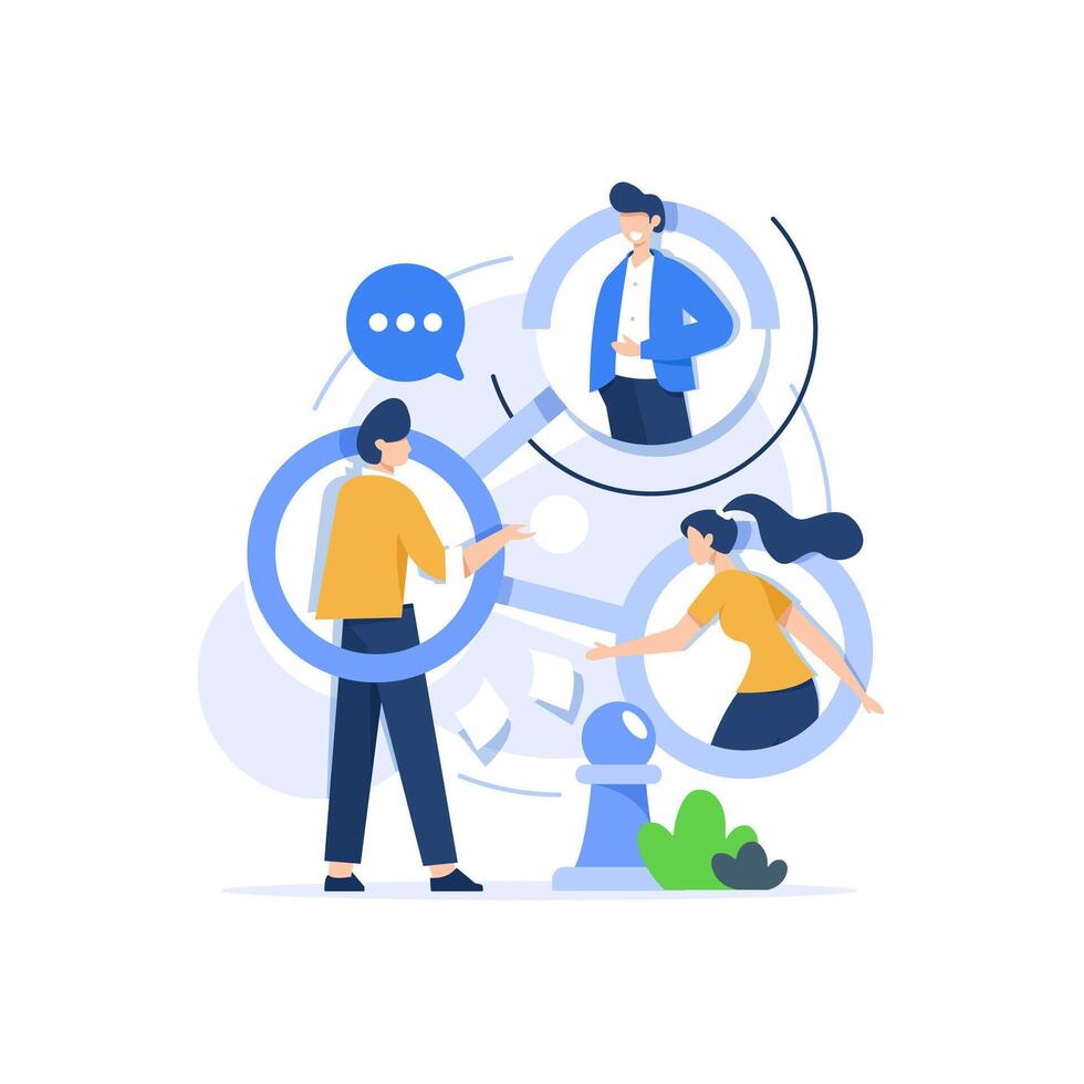 Teamwork concept,Bundle of men and women taking part in business meeting, negotiation, brainstorming, talking to each other vector