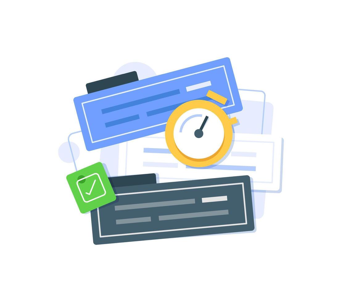 Fast services, quick questionnaire, short survey, opinion poll, delivery time period, urgent order, speed summary reading, deadline stopwatch vector