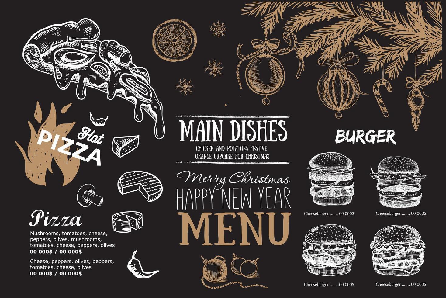 Christmas menu. Food flyer. Restaurant menu. Template design. vector