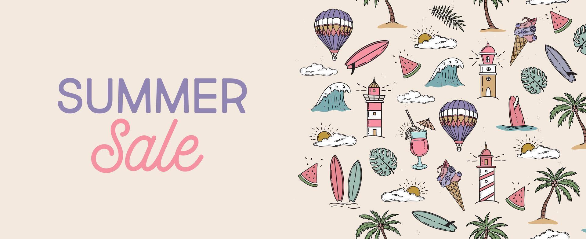 Summer pattern, hand drawn illustration. vector