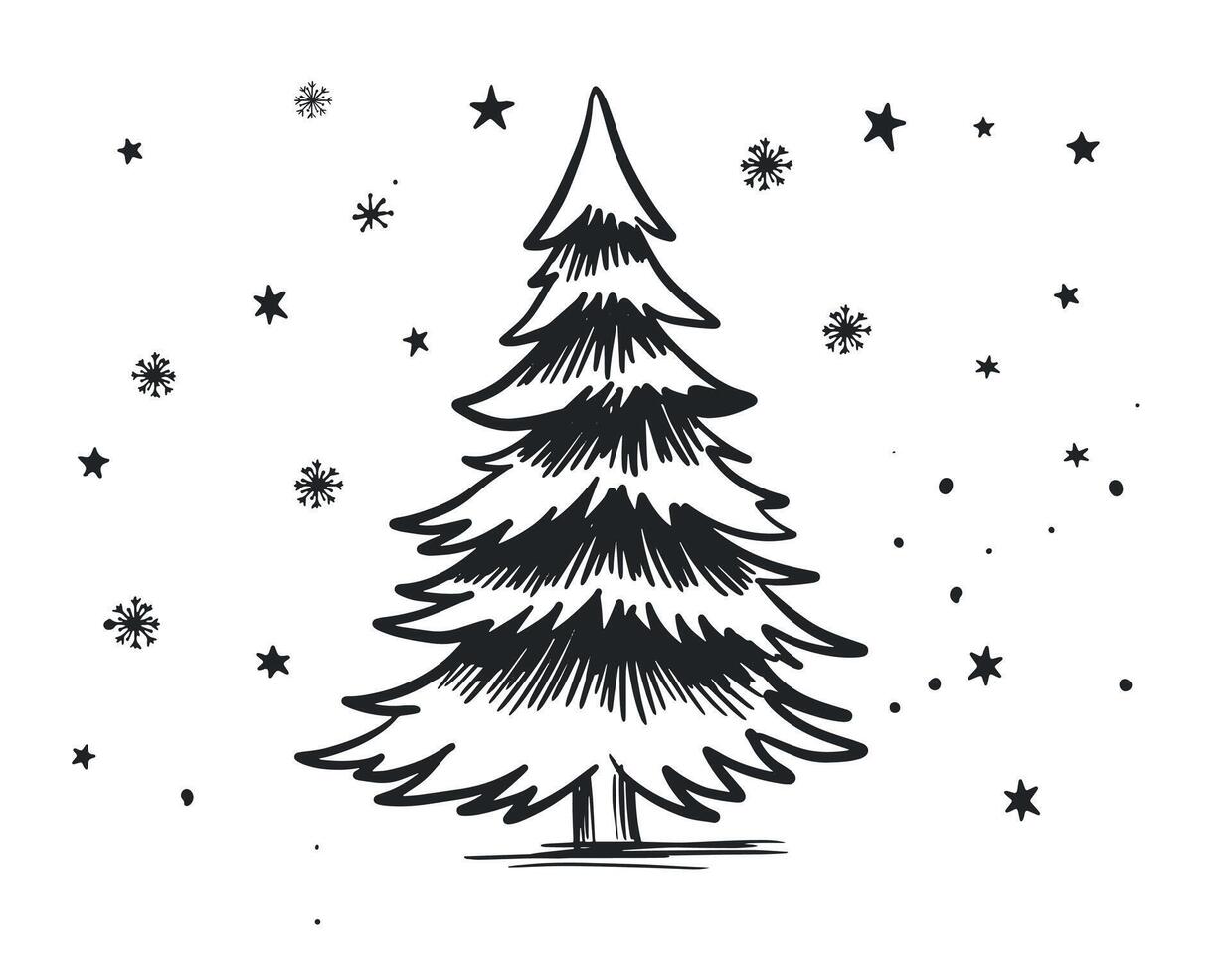 Christmas tree hand drawn illustration vector