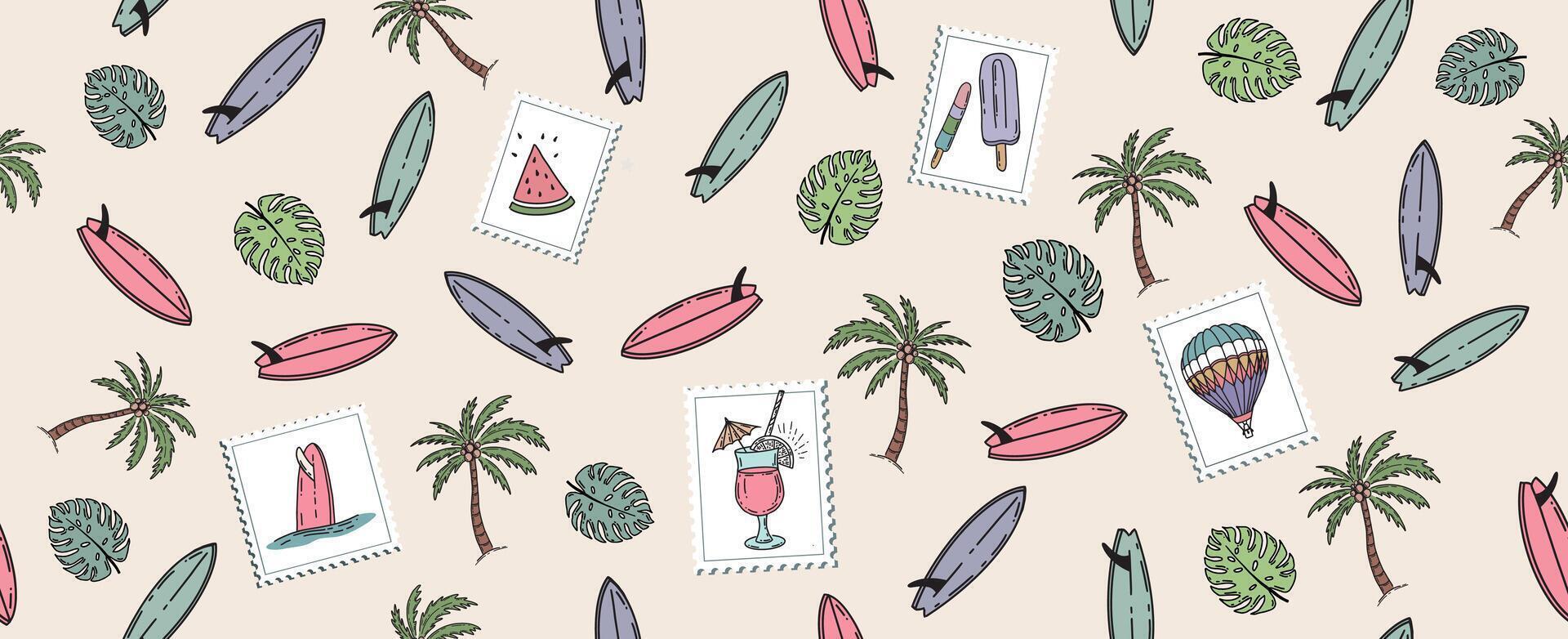 Summer pattern, hand drawn illustration. vector