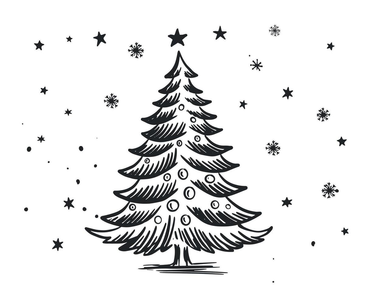 Christmas tree hand drawn illustration vector