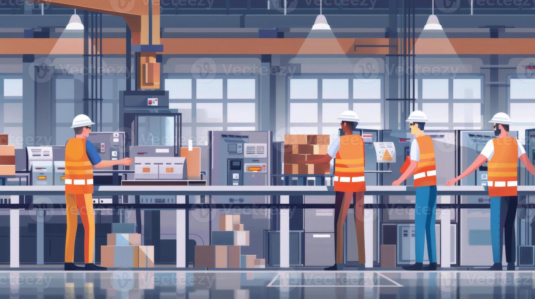 Workers in Protective Gear Shaking Hands in Manufacturing Setting.Generated image photo