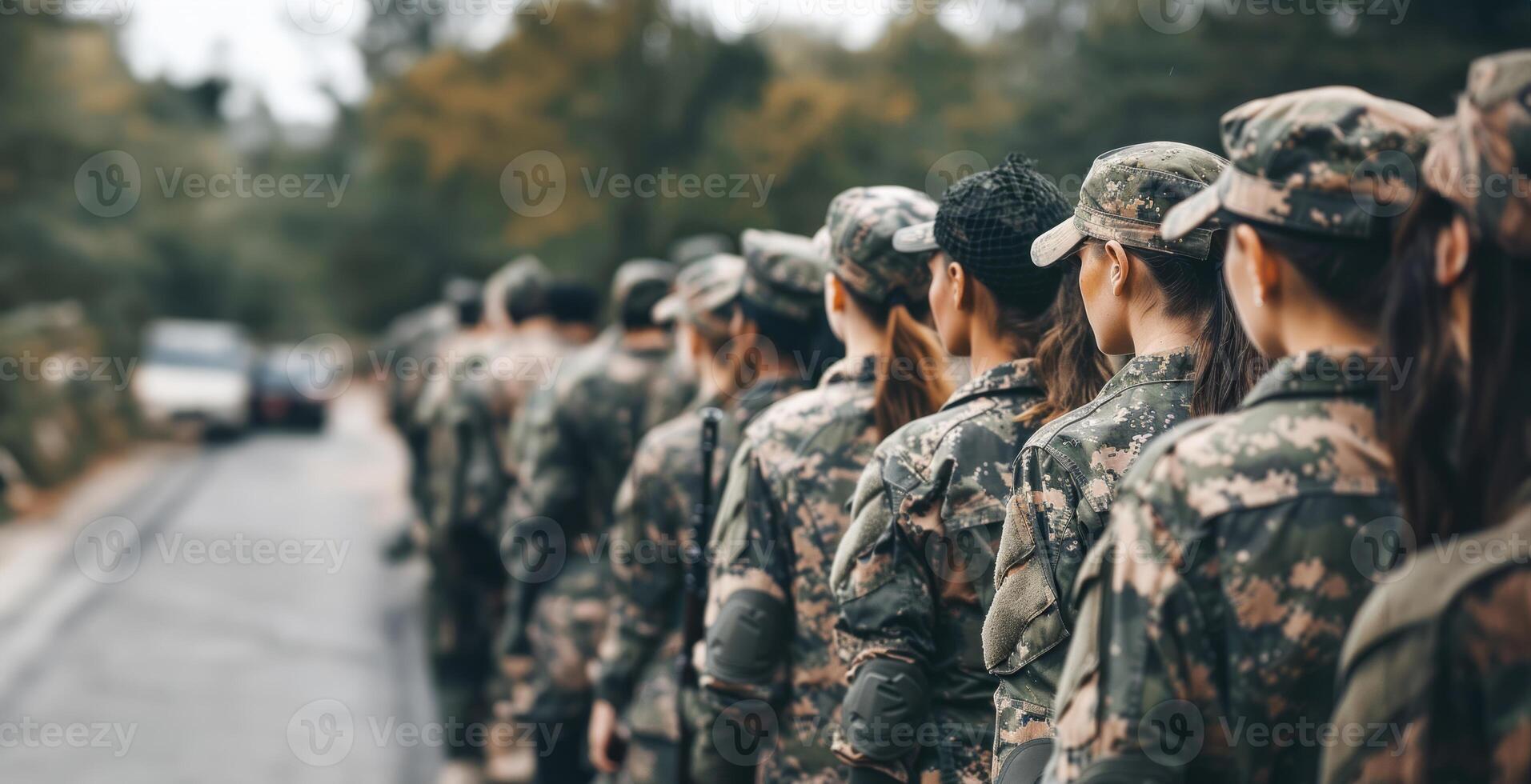 Group of female soldiers standing in formation, awaiting orders.Generated images photo
