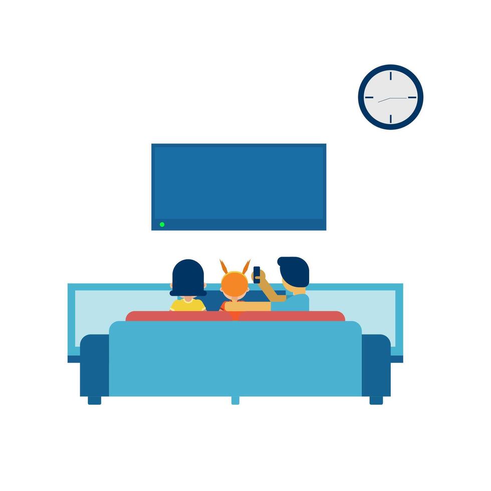 Family watching tv in the living room vector
