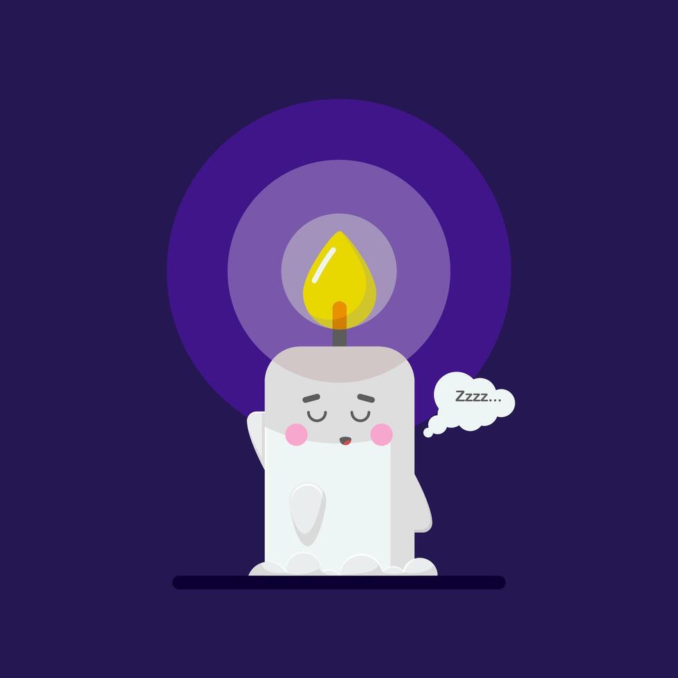 Sleeping cute candle character with little fire vector