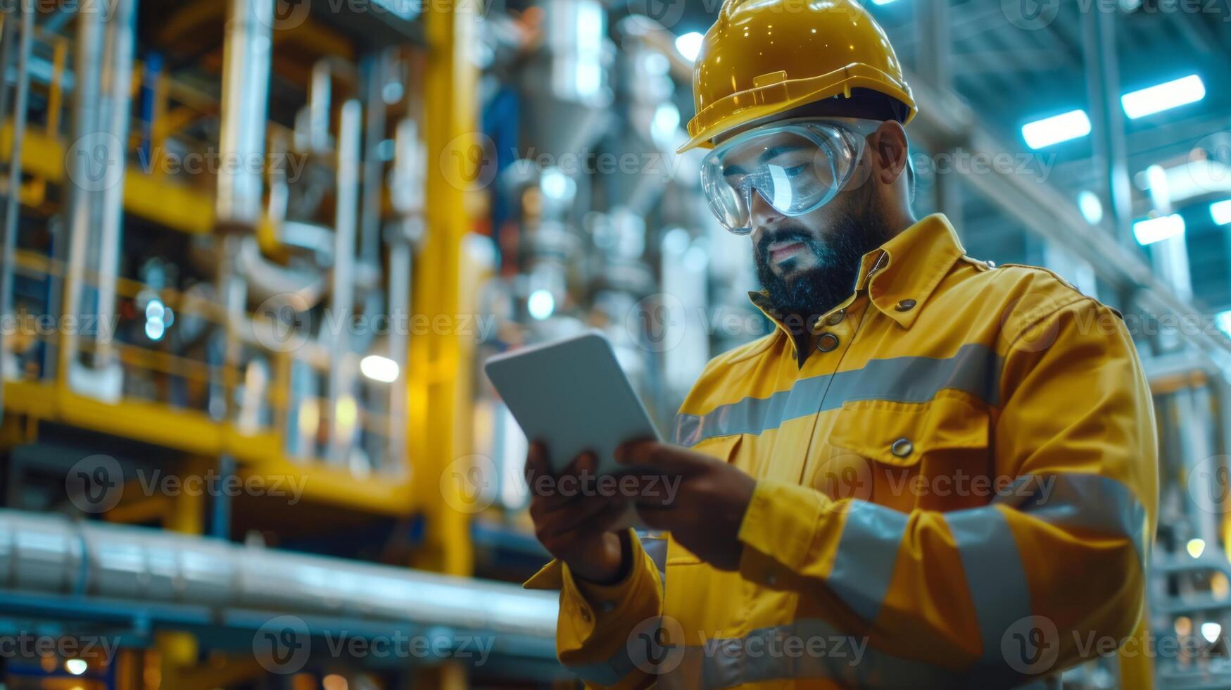 Professional Industrial Engineer Using Laptop on Work Site.Generated image photo