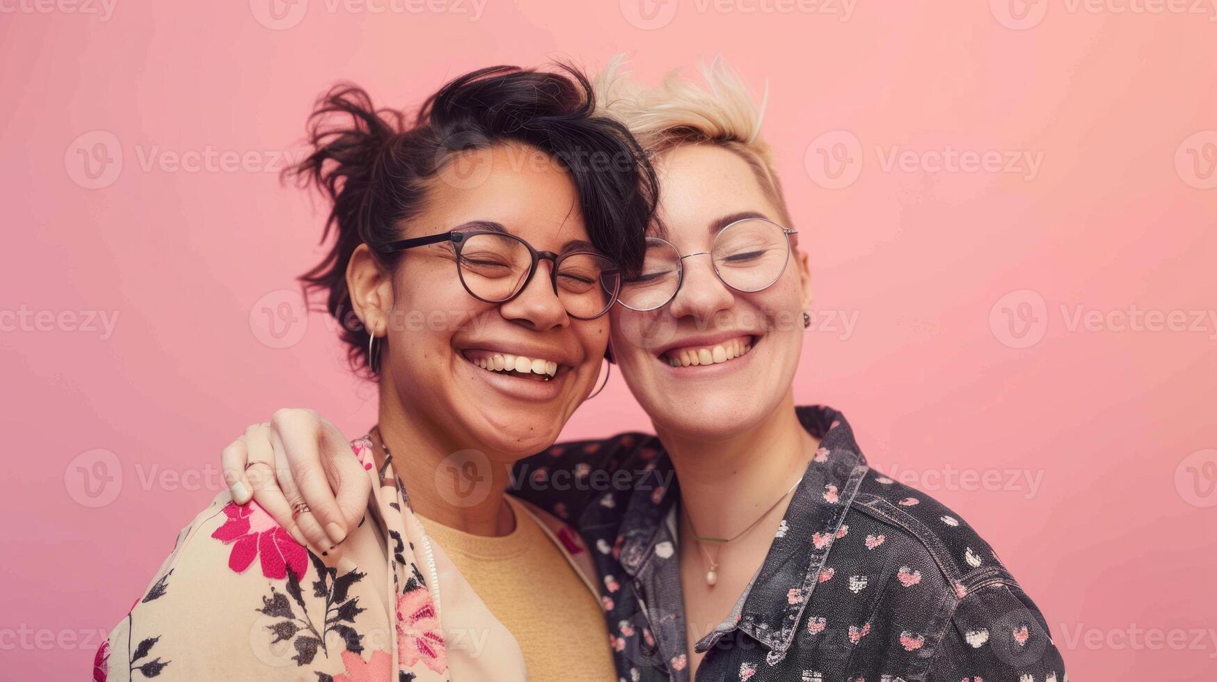 Happy Lesbian Couple Embracing and Spreading Love.Generated image photo
