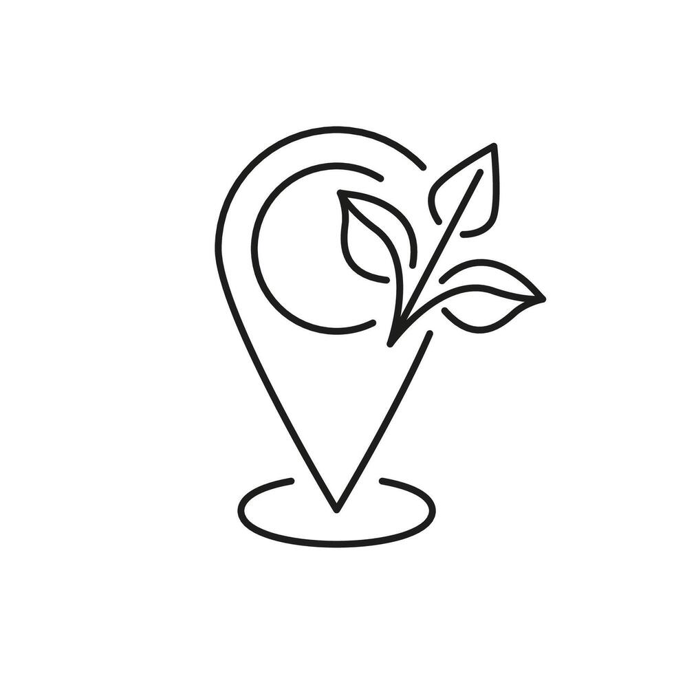 Location Pin With Leaves Line Icon. Eco-Friendly And Sustainable Green Locations. Isolated Illustration vector
