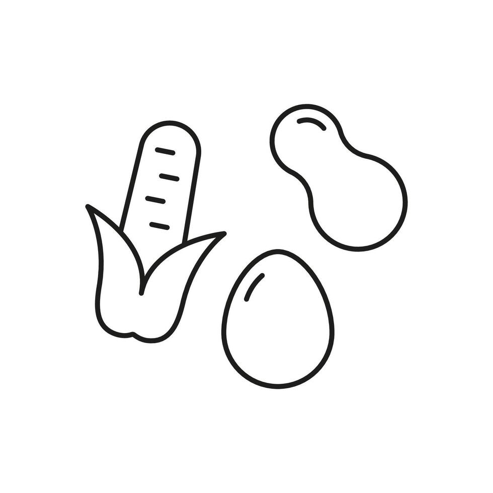 Healthy Eating and Balanced Diet Line Icon. Peanut, Egg, and Corn Outline Icon. Nutritional Foods Symbol. Isolated Illustration vector
