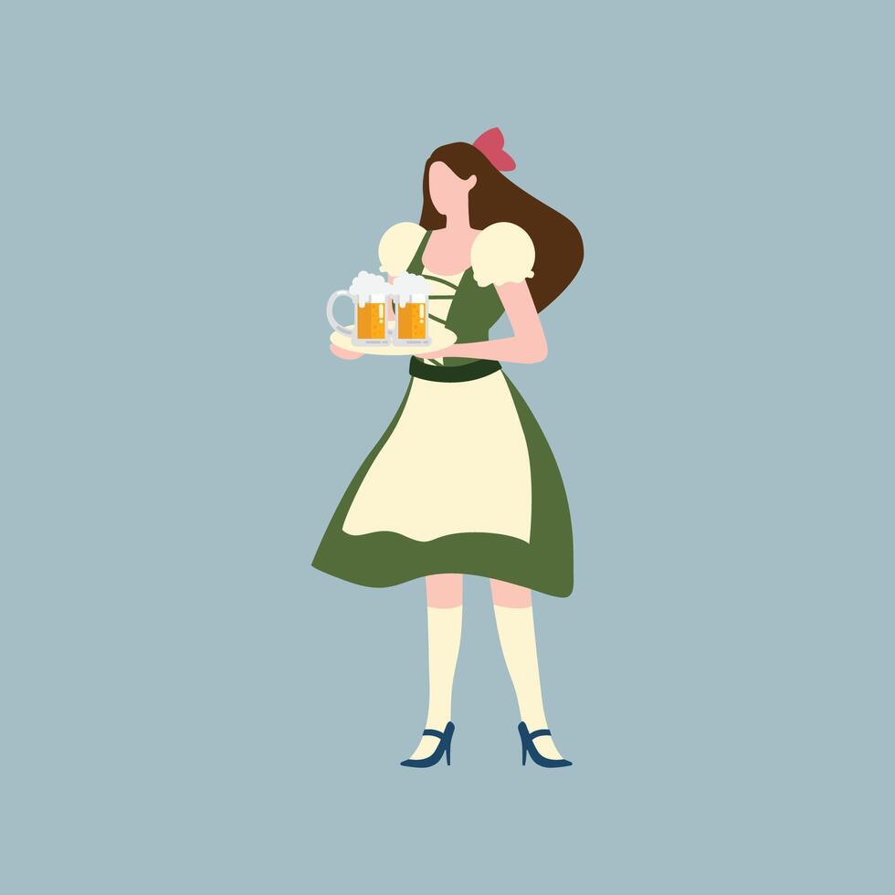 Waitress Wearing Traditional Oktoberfest Clothe vector