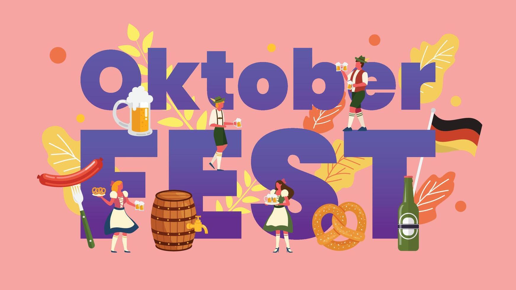 Oktoberfest concept with tiny characters in german costumes vector