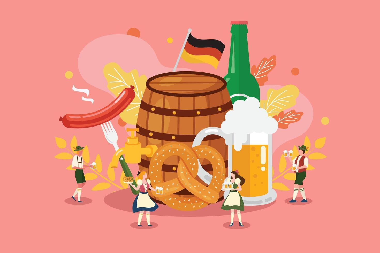 Oktoberfest Celebration Party With Tiny People vector