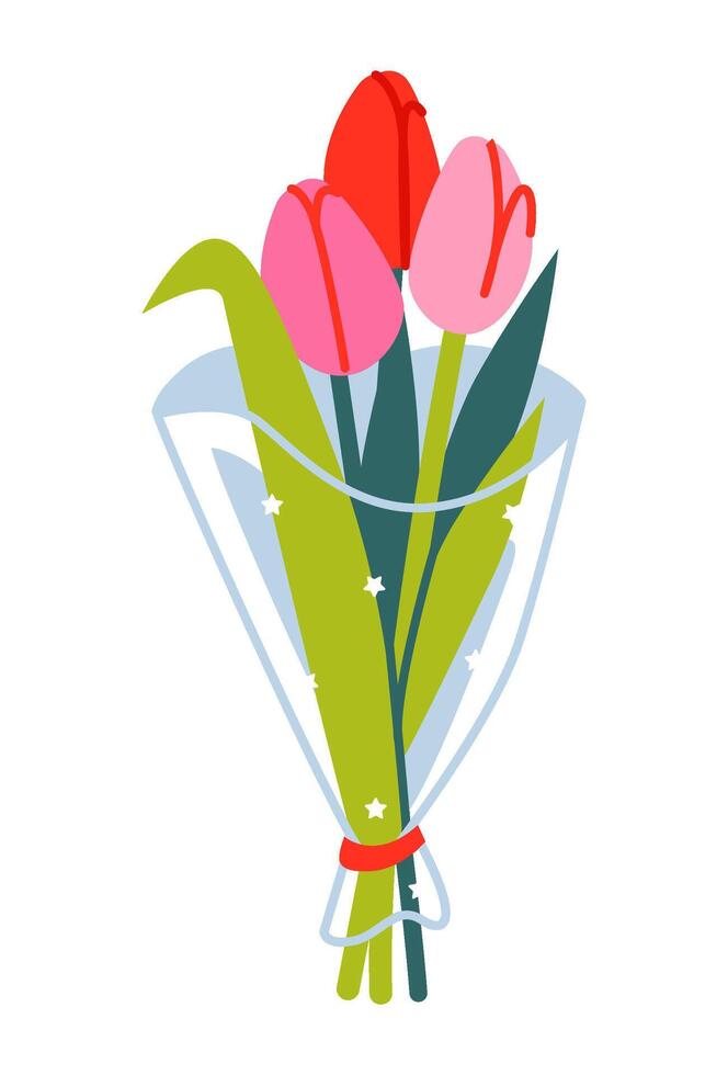 A bouquet of tulips in beautiful wrapping paper. vector