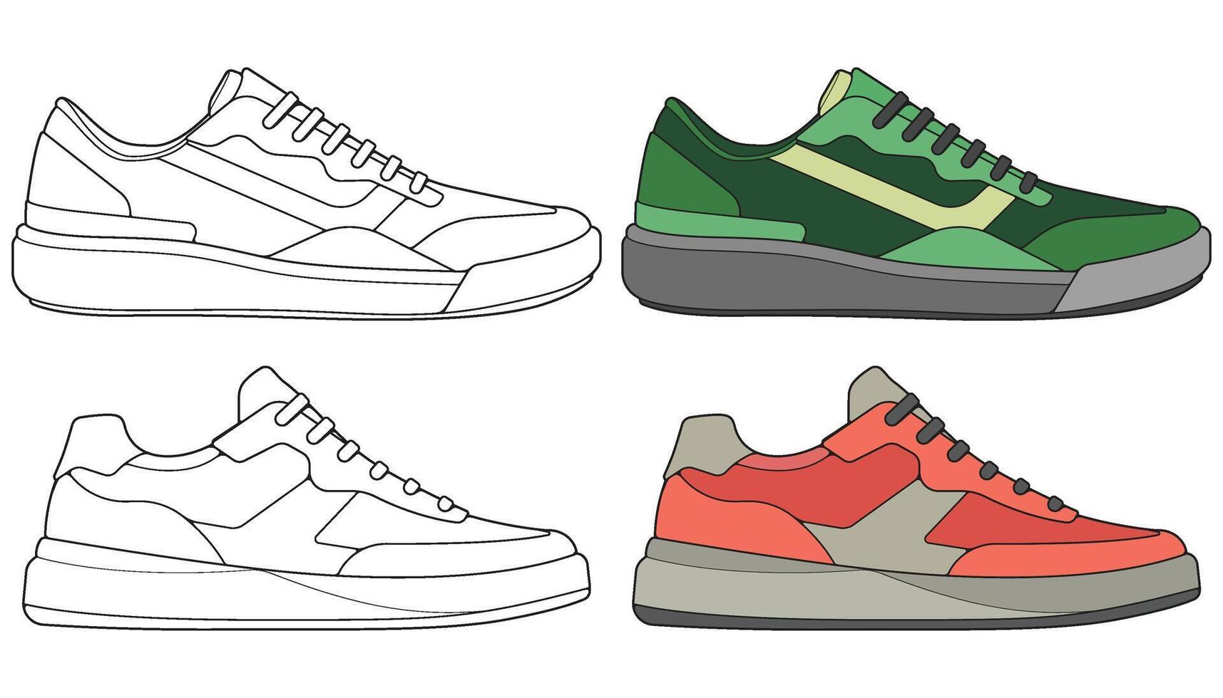 Bundling set sneakers shoes for training, sneakers shoe illustration. Sneakers color full. vector