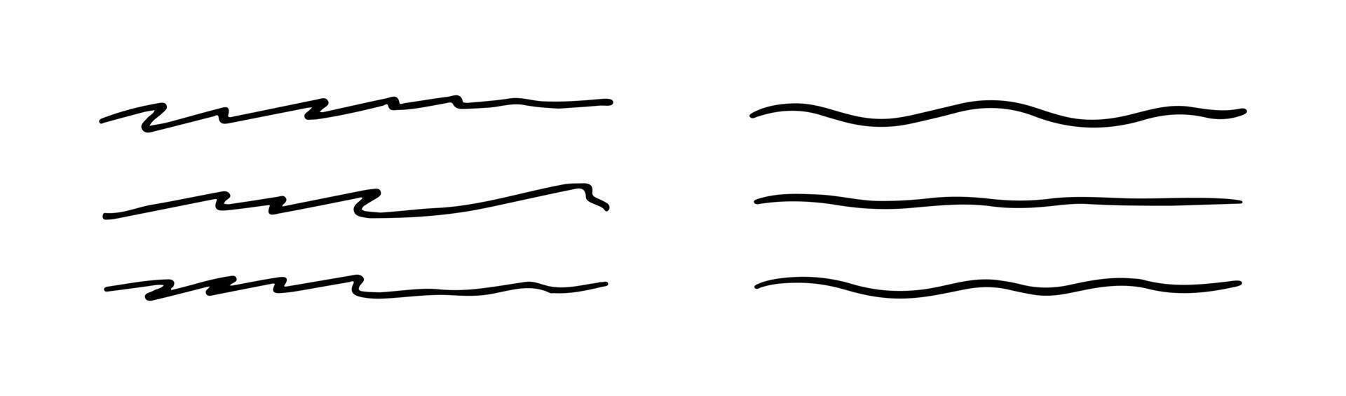 Hand drawn black lines by pen. Doodle strokes, underlines by pencil. Brush scribbles, frames, borders, design elements. vector