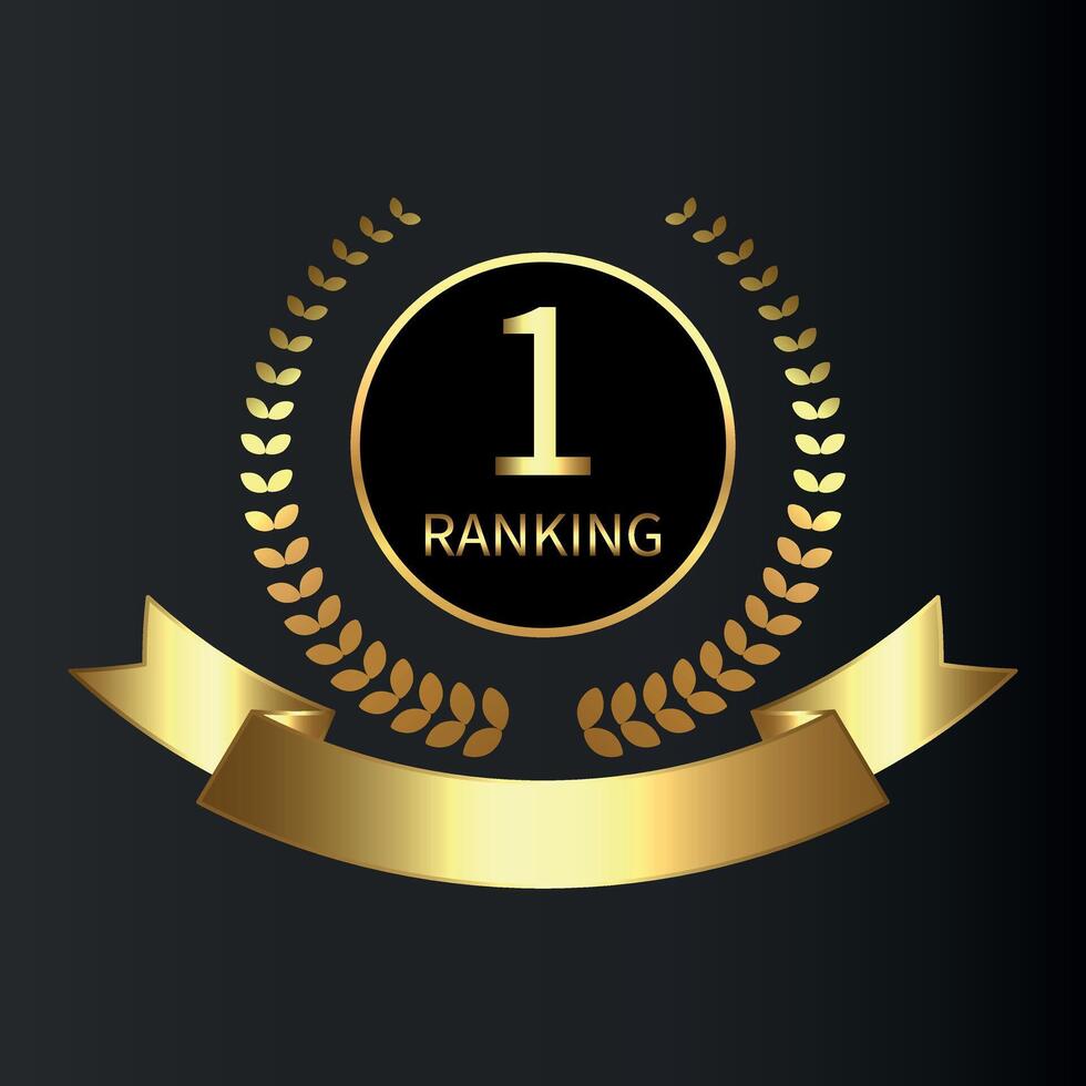 Gold award, laurel wreaths, Ranking, Medal, Crown and Ribbon. VIP. Luxury Golden labels vector