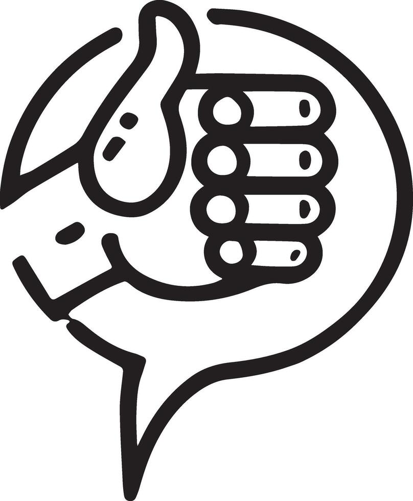 A simple line art illustration of a thumbs-up gesture inside a speech bubble vector