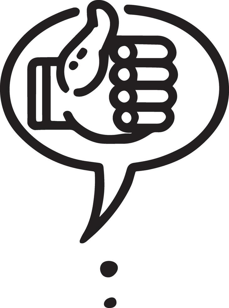 A simple line art illustration of a thumbs-up gesture inside a speech bubble vector