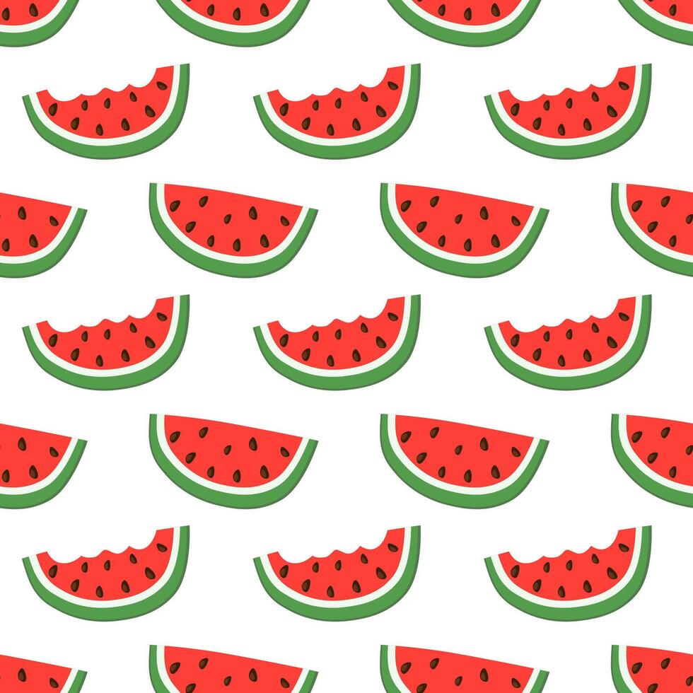Seamless pattern with watermelon bite and slice. Summer fruit print design for postcard, wrapping paper, textile, wallpaper. flat illustration. vector