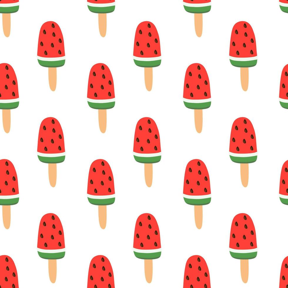 Seamless pattern. Ice cream watermelon on stick. Summer time sweet food background. flat illustration. vector