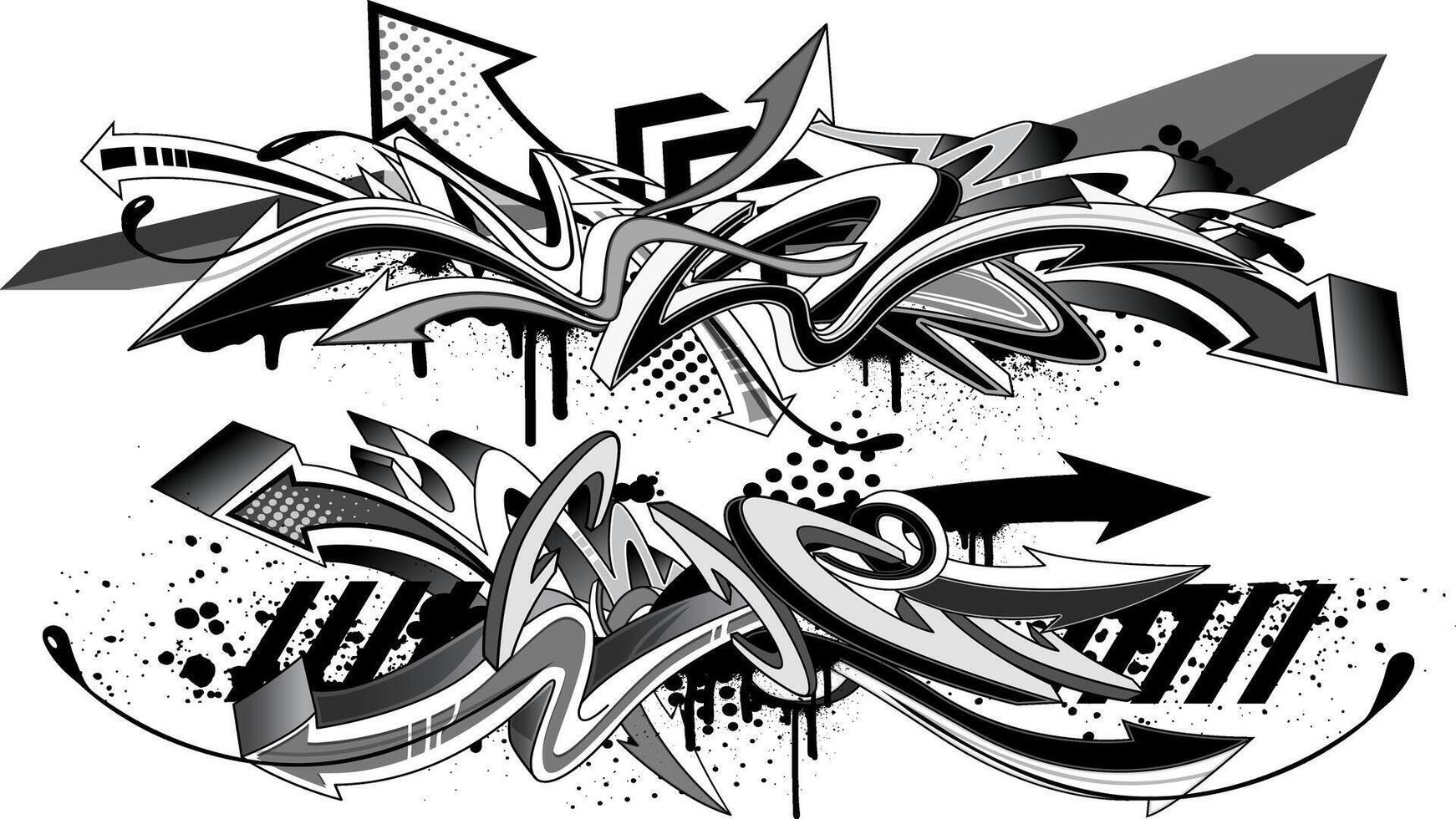 Abstract black and white graffiti art background. Decorative arrows in graffiti styles vector